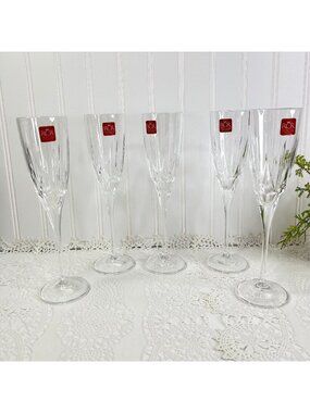 Set of 5 RCR Christalleria Italiana  Disaronno Champagne Flute Glasses 9.25"